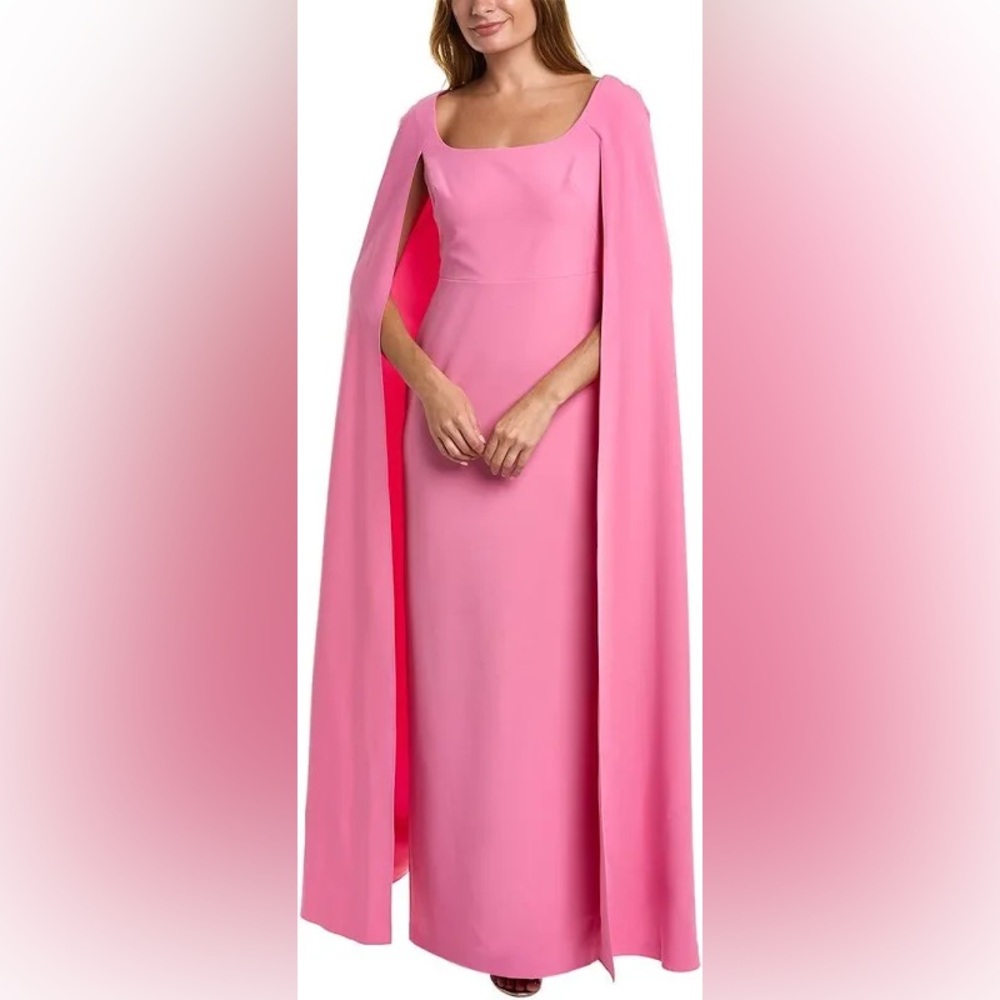 Marchesa Notte pink columnar cape gown